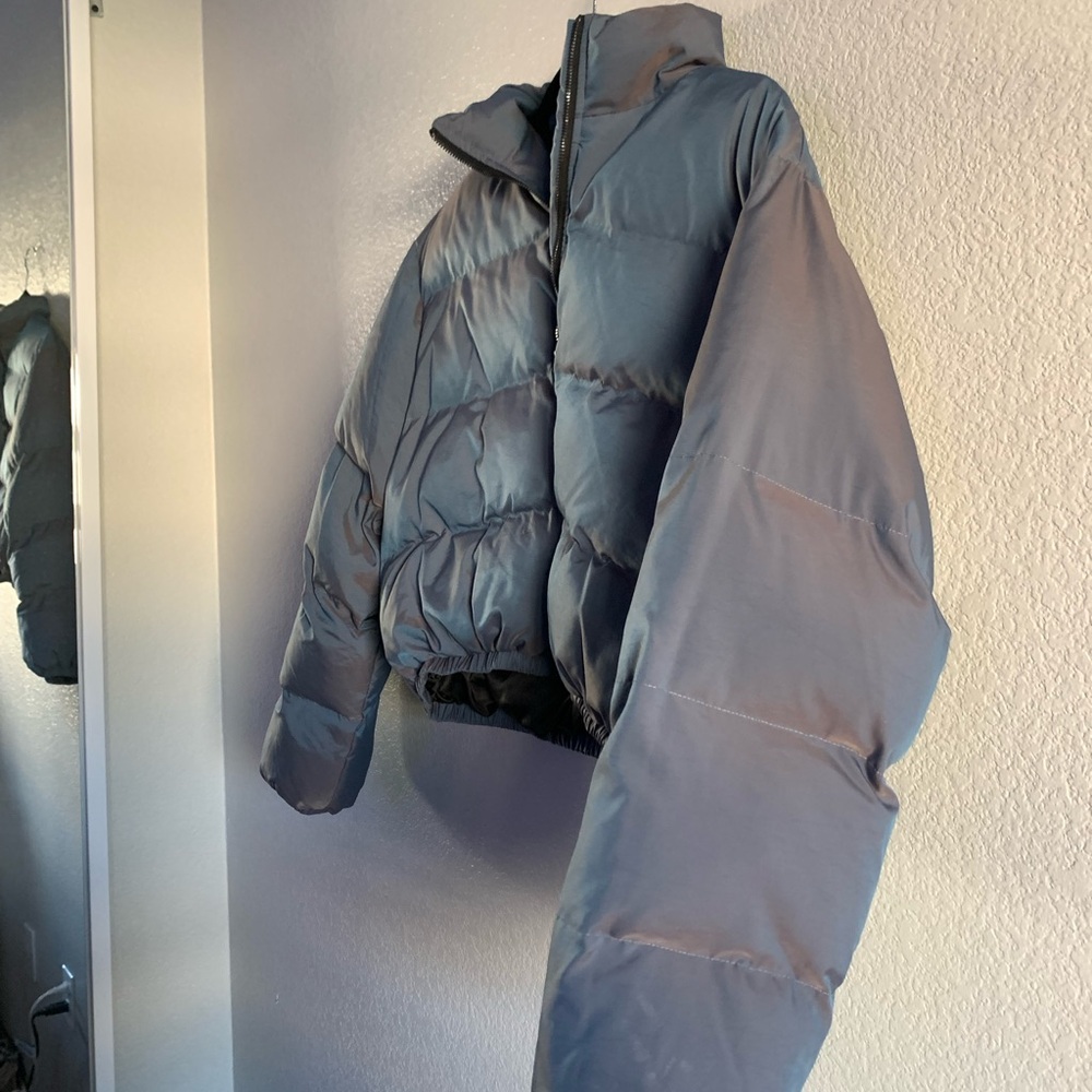 Iridescent Purple Gray Puffer Jacket | Women’s SHEIN Curve Coat Size 0XL